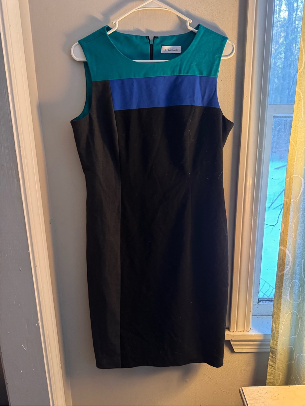 Calvin Klein Black Sheath Dress with Teal and Royal Blue Panels